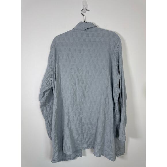 FLAX Textured Linen Cotton Blend Open Front Relaxed Fit Cardigan - Light Blue - Picture 6 of 6